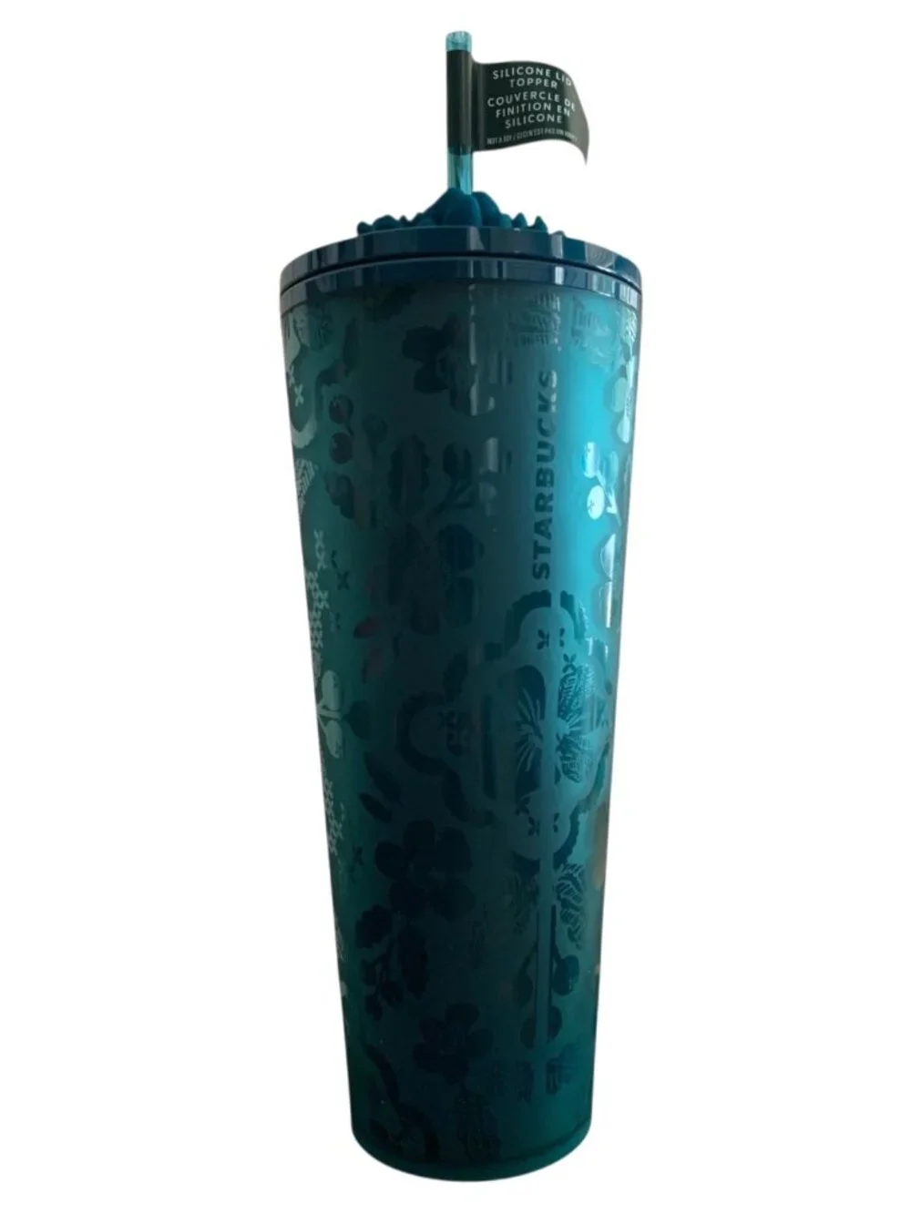Starbucks Teal Floral Cold Cup Tumbler Silicone Blooming Flower Straw Charm NEW